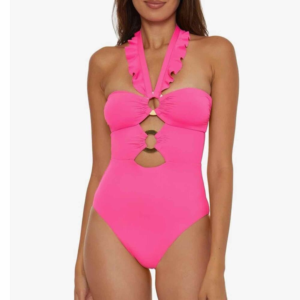 Soluna Swim Standard Buckle Up One Piece Bandeau Swimsuit Size Medium